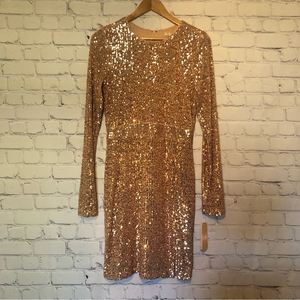 NWT Gianni Bini GB Rose Gold Dress Juniors Size Large Sequin Sparkly New Years